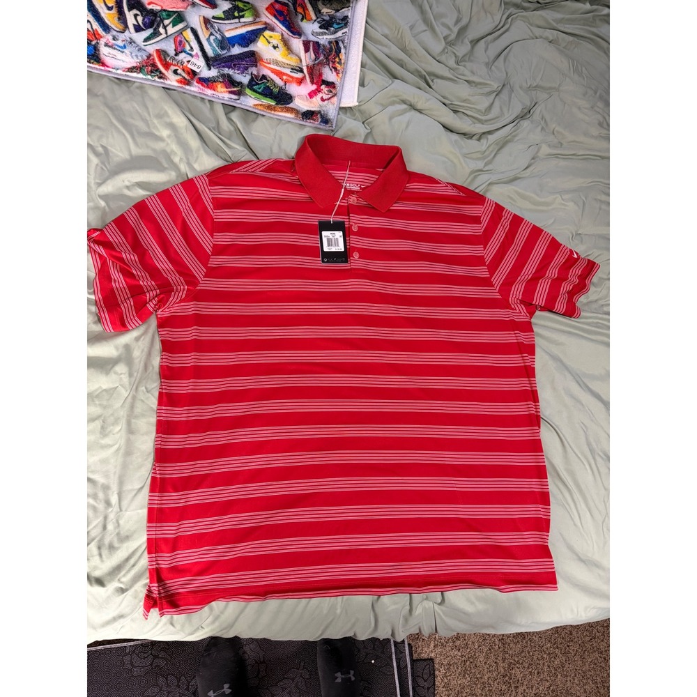 Nike Golf Tour Performance Dri-FIT Striped Polo Shirt Red Mens 3XL 452505-657